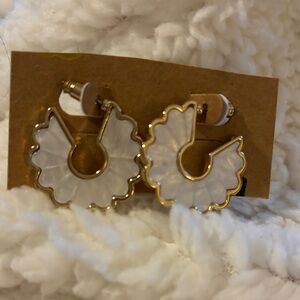 Gold and White Scalloped Earrings